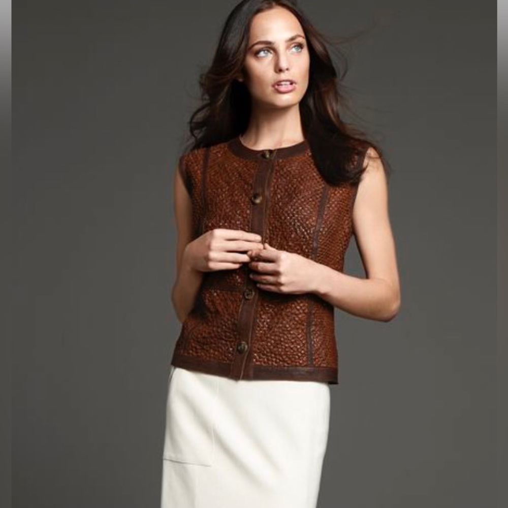 Worth Brown Leather Sleeveless Jacket Vest New Size 10